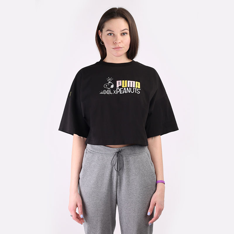 женская черная футболка PUMA x Peanuts Tee 53115801 - цена, описание, фото 3